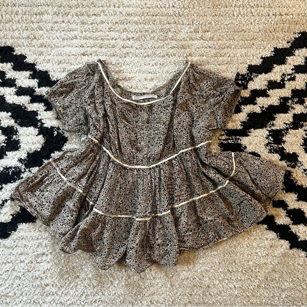 All Saints Floral Ruffle Babydoll Blouse
